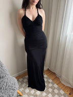 Vintage Shelli Segal noir ruched knot dress
