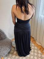 Vintage BCBG ruched strapless two-tone maxi dress