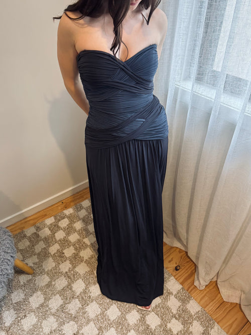 Vintage BCBG ruched strapless two-tone maxi dress