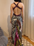 Vintage Mori Lee mixed animal print backless gown