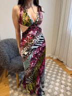 Vintage Mori Lee mixed animal print backless gown