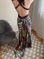 Vintage Mori Lee mixed animal print backless gown