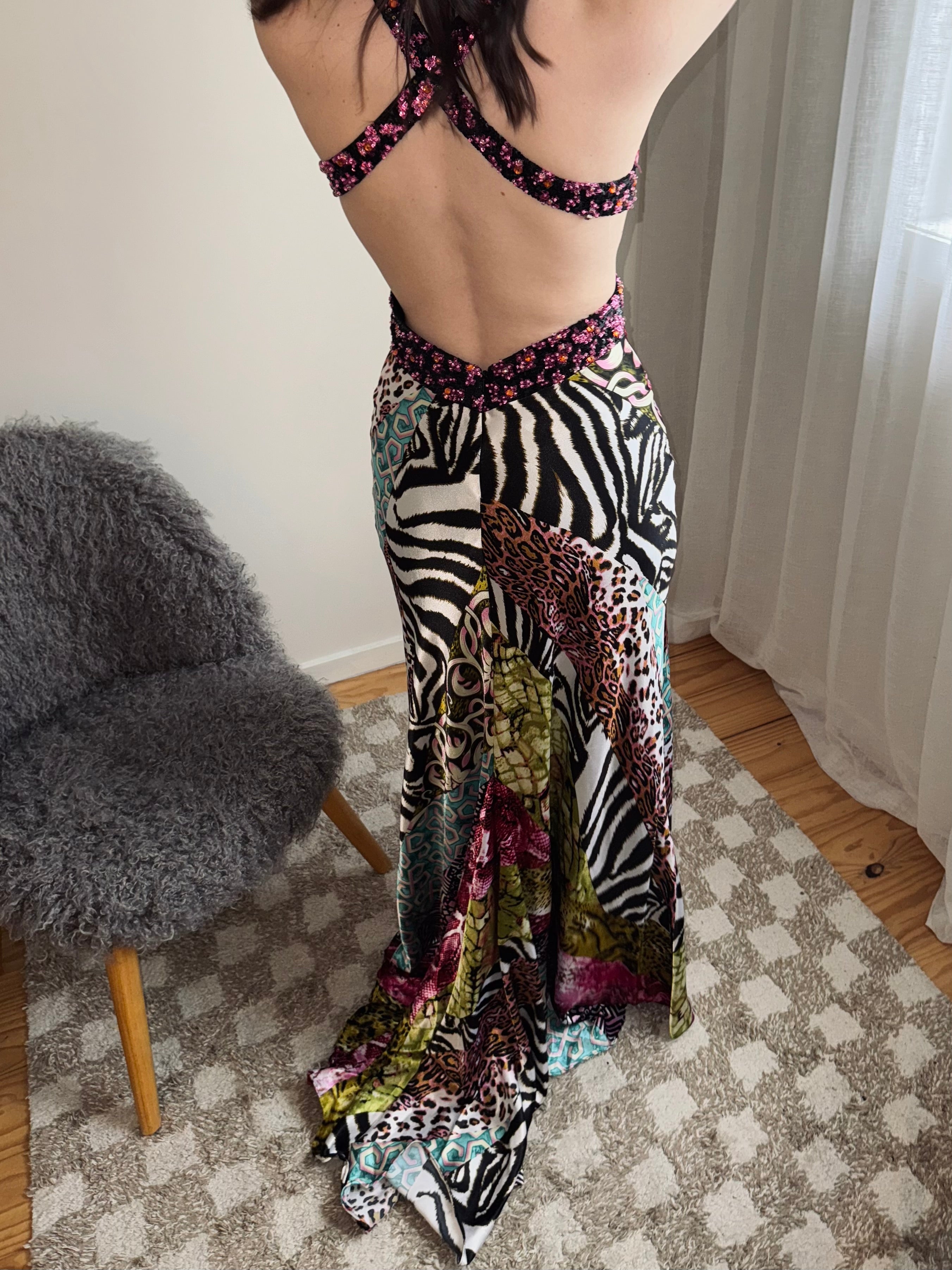 Vintage Mori Lee mixed animal print backless gown
