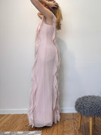 Vintage Vera Wang pink cascading ruffle gown
