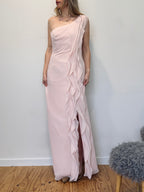 Vintage Vera Wang pink cascading ruffle gown