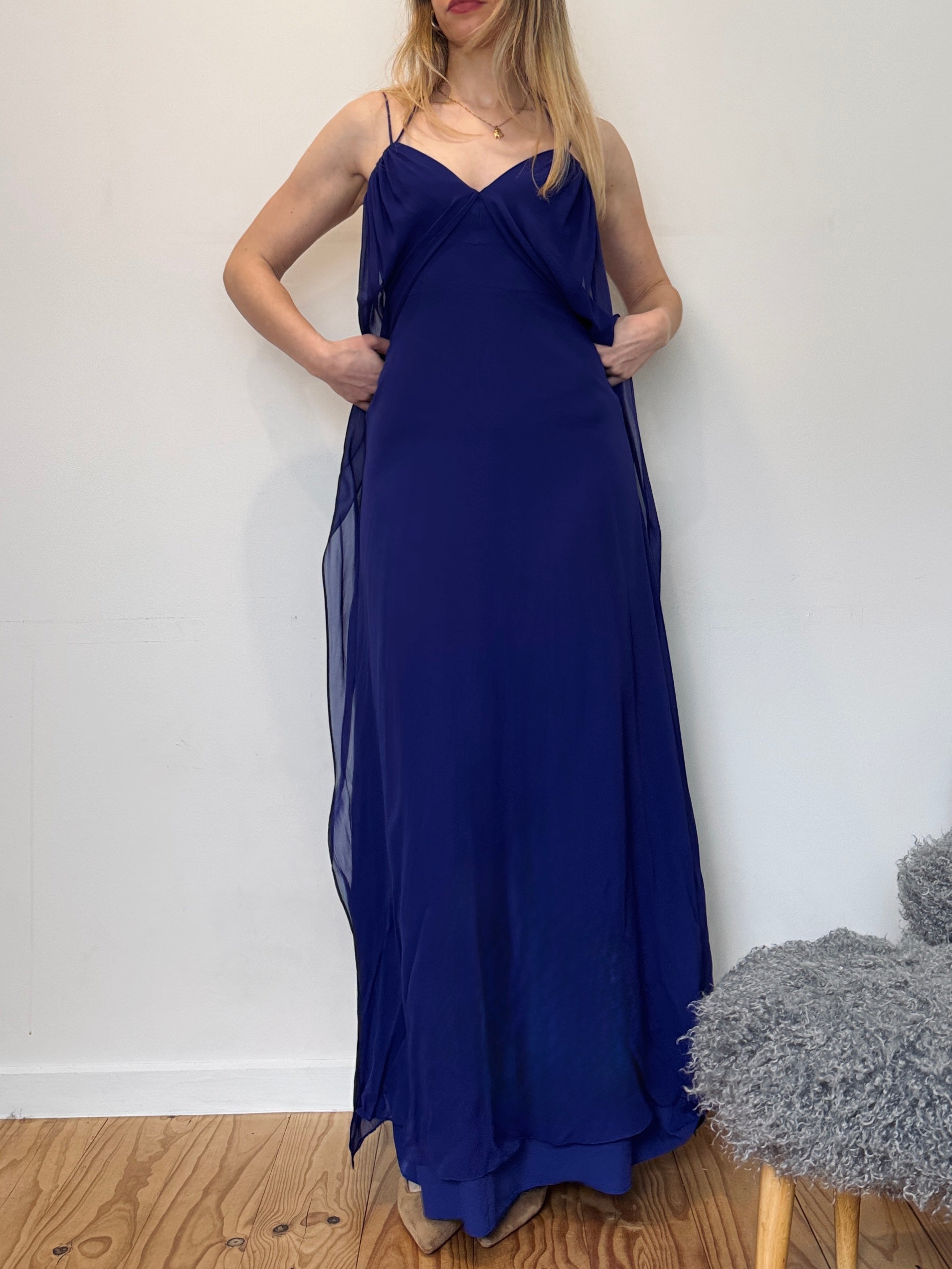 Vintage BCBG silk draped maxi dress