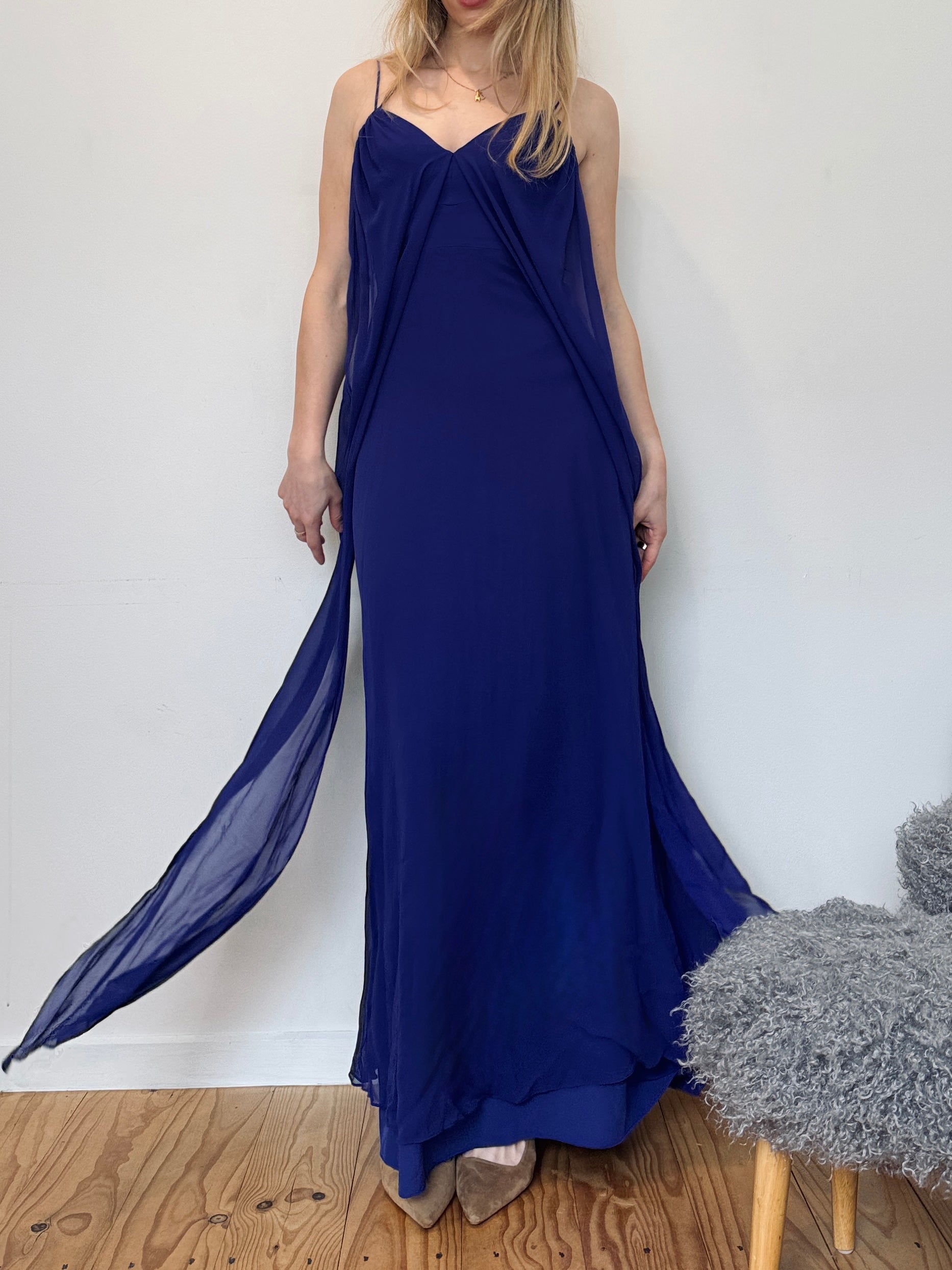 Vintage BCBG silk draped maxi dress