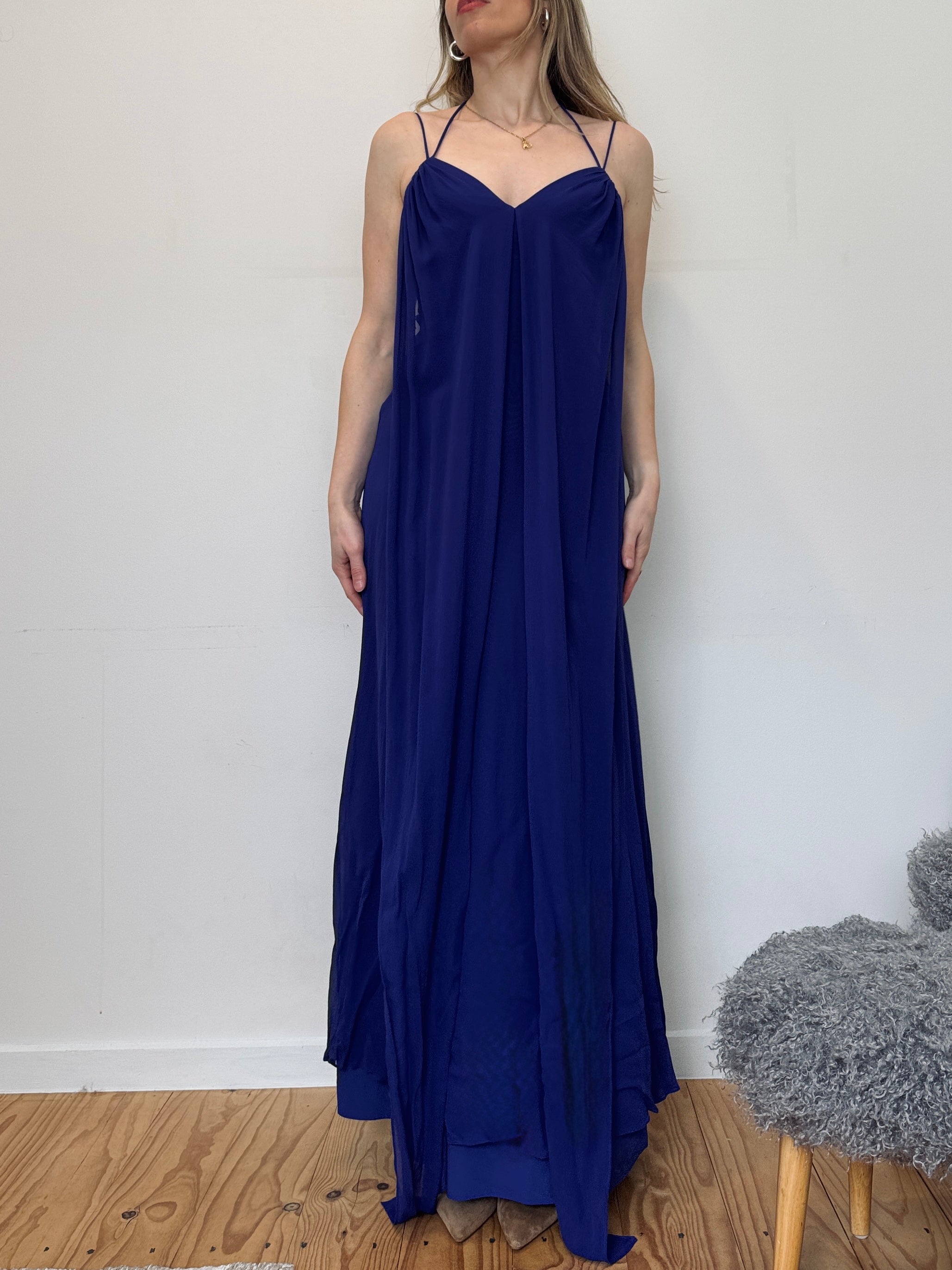 Vintage BCBG silk draped maxi dress