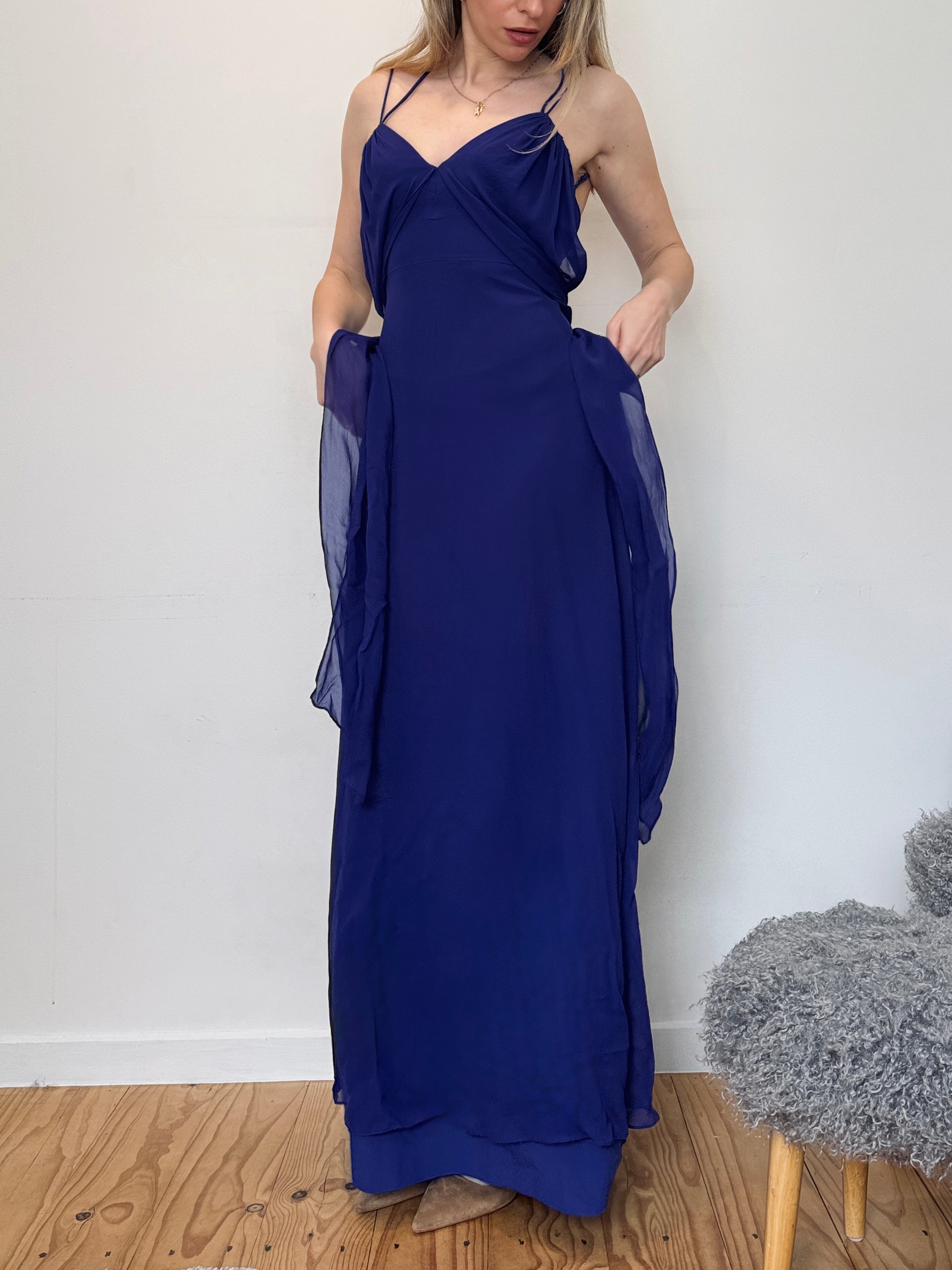 Vintage BCBG silk draped maxi dress