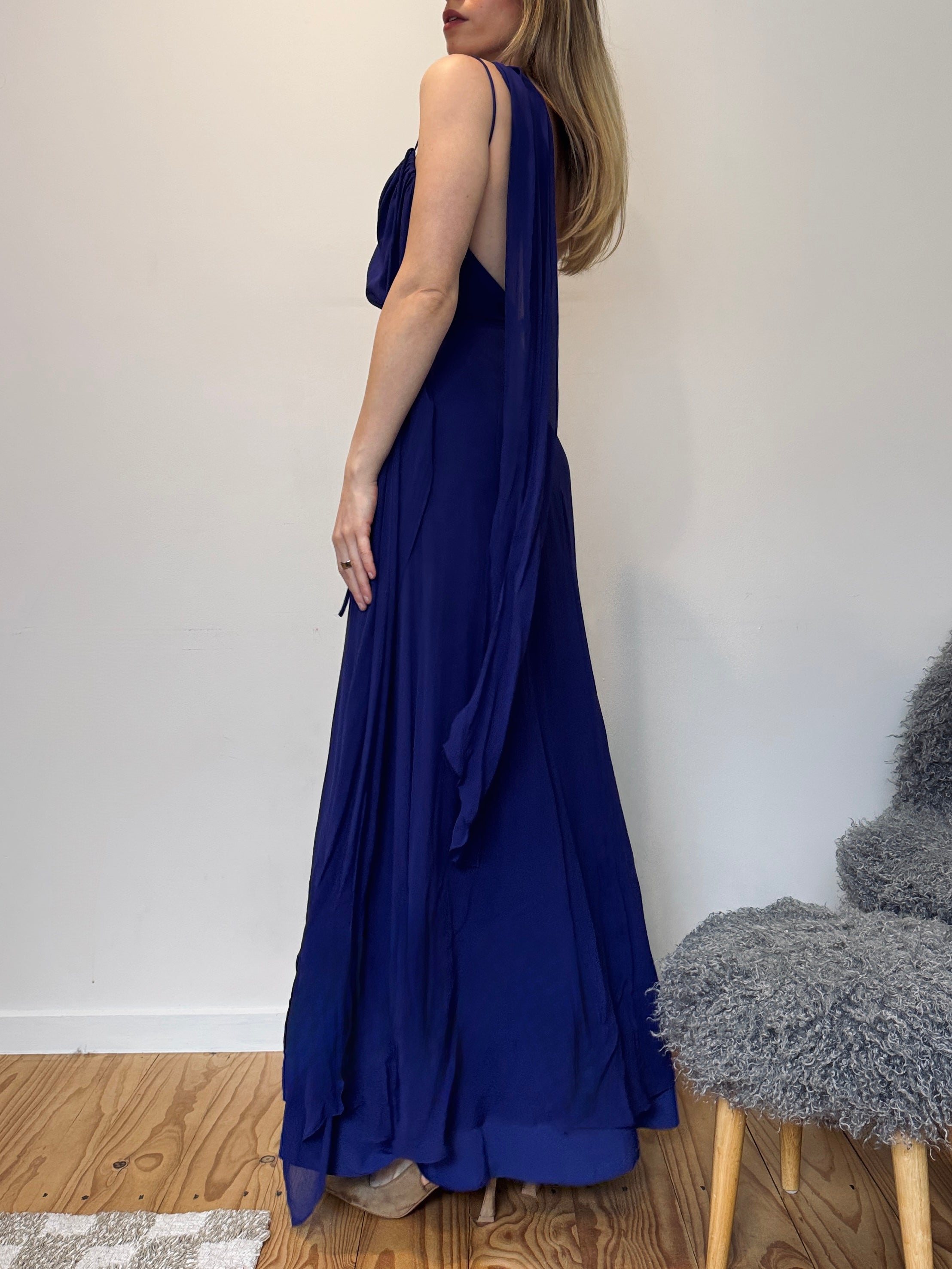 Vintage BCBG silk draped maxi dress