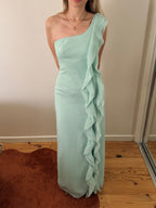 Vintage Vera Wang seafoam cascading ruffle gown