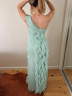 Vintage Vera Wang seafoam cascading ruffle gown