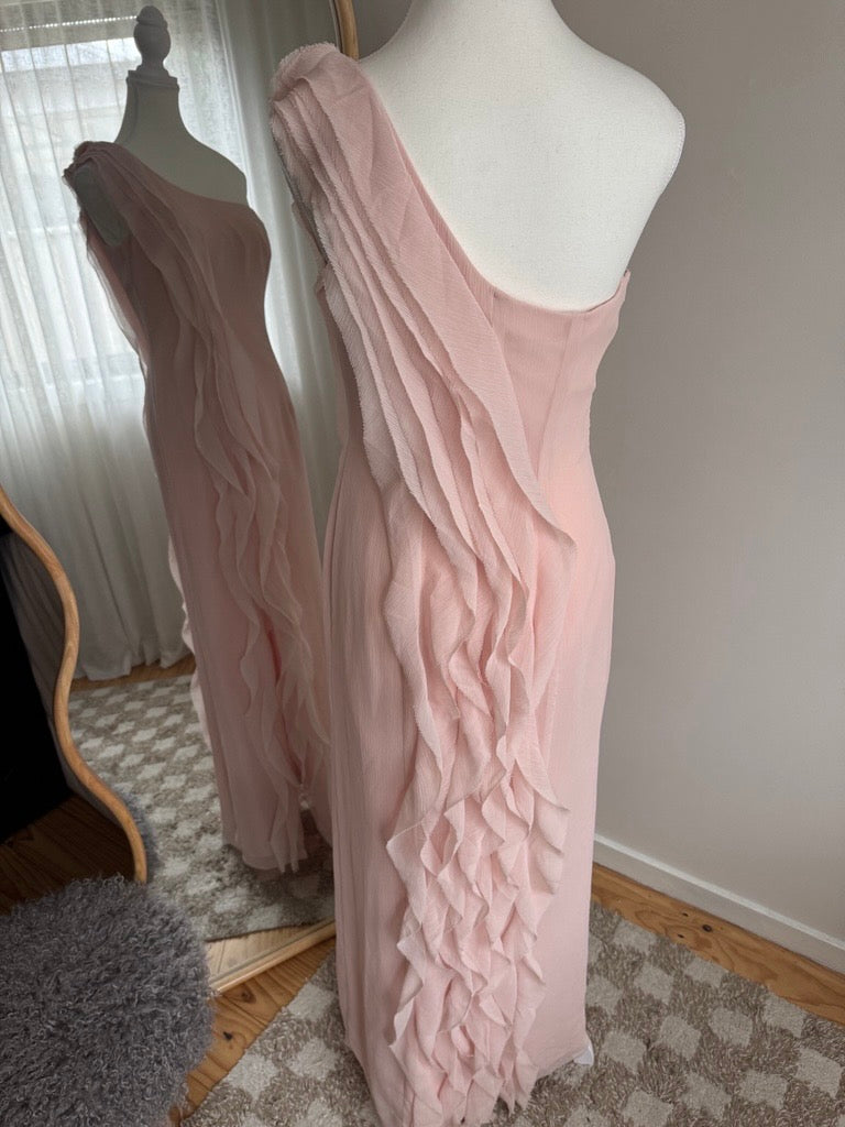 Vintage Vera Wang pink cascading ruffle gown