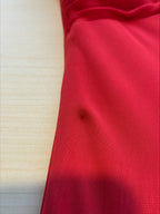 Vintage crimson pleated evening gown with versatile neckline