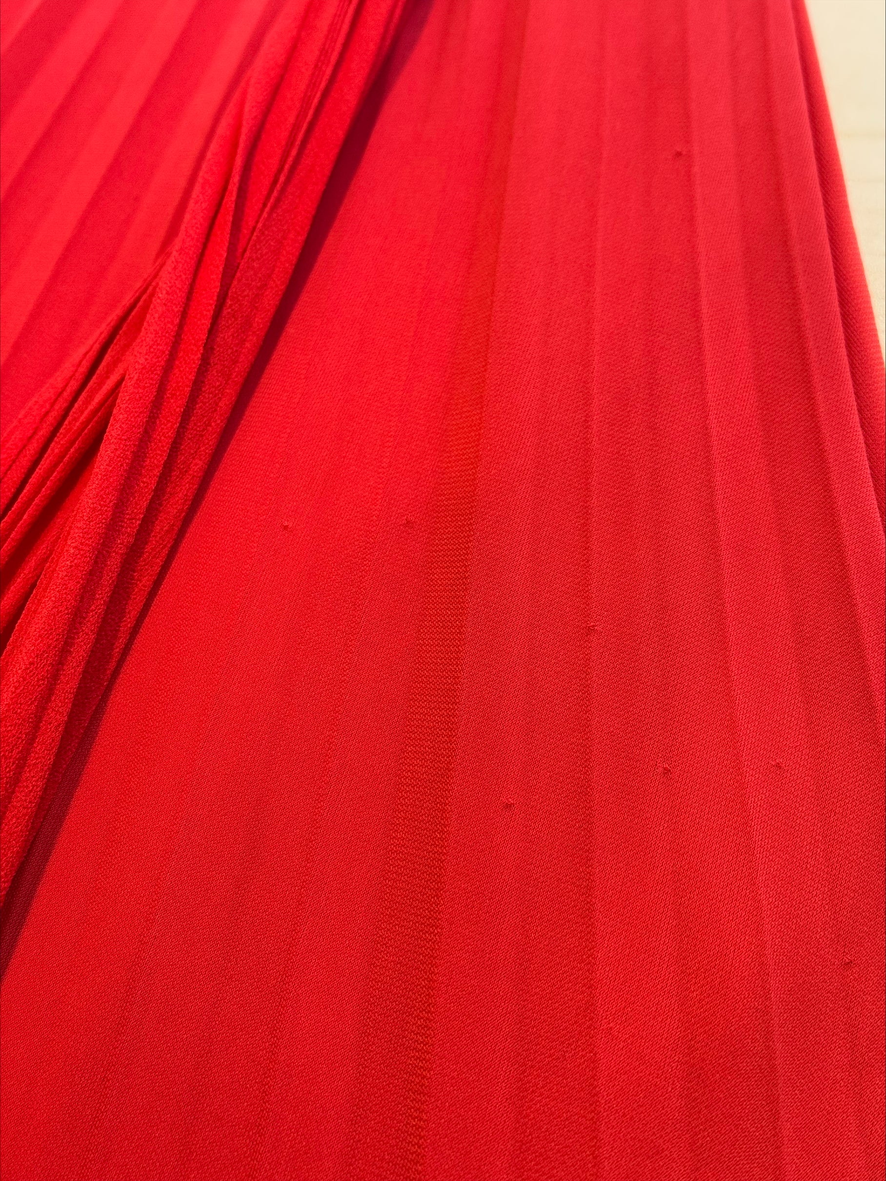 Vintage crimson pleated evening gown with versatile neckline